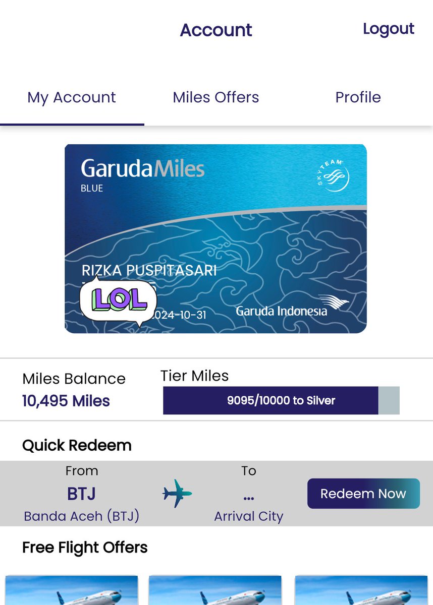rizkapspitas's tweet photo. Thanks to TDMRC akhirnya bisa nabung miles. Bismillah dikit lagi silver semoga ada perjalanan lagi! 🙈🙈
GarudaMiles benefitnya banyak, salah satunya bisa redeem tiket gratis pake poin milesnya🥹🥹 https://t.co/IhipCSY0Cr