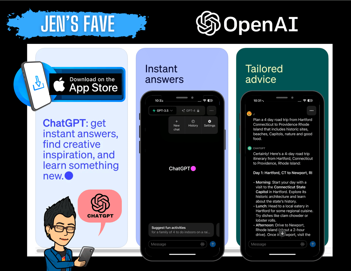 apsitjen's tweet photo. Check out this week's issue of #TechTips411 https://t.co/7WK72oNoAA
⏳  Aftel timer
😎  Emoji Kitchen 
📲  @OpenAI  iOS app
 🌎 @DiscoveryEd  #VirtCon
#edtech #EDUtwitter #TeacherTwitter https://t.co/hGCmDI8F0l