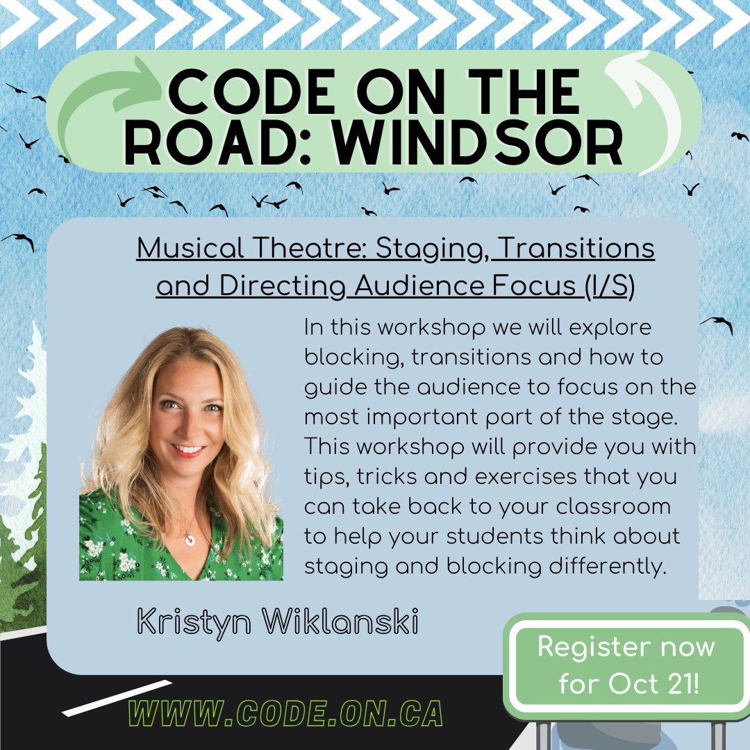 dramadancecode's tweet image. 📢 Meet our final three workshop presenters for #CODEontheROAD conference in Windsor&apos;s #dramaeducation track.

Join us Saturday October 21st 🗓 for a day of drama and dance and the sharing of ideas.

#theatreeducation #dramaeducation #teacherconference #ontarioteachers