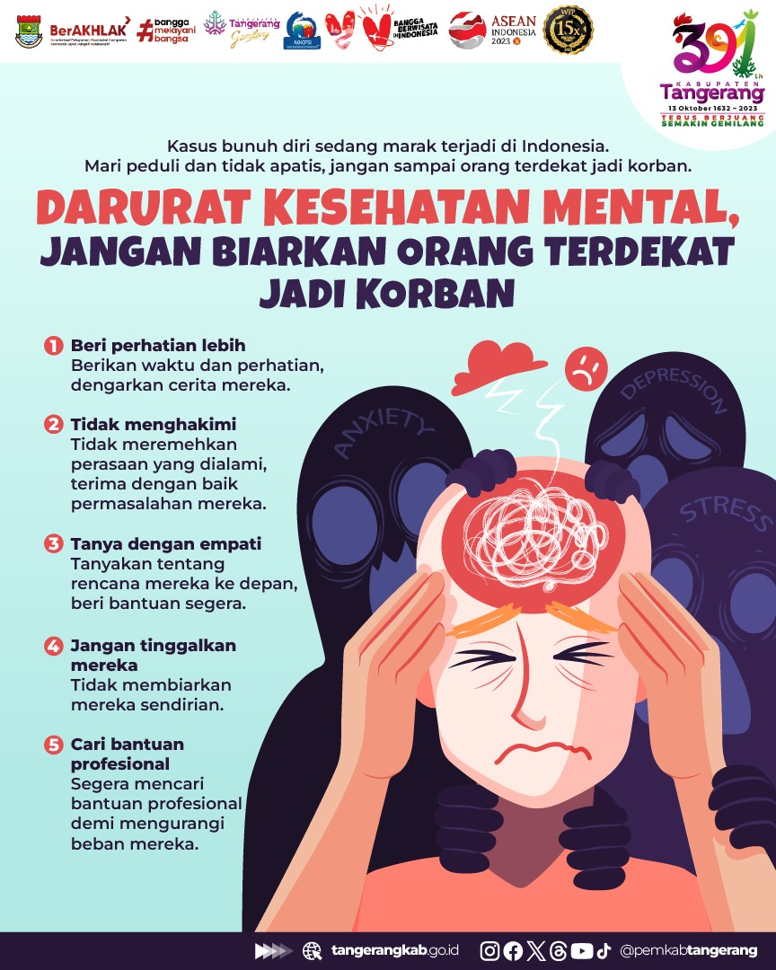 PemKabTangerang's tweet image. ❗❕ 𝗗𝗮𝗿𝘂𝗿𝗮𝘁 𝗞𝗲𝘀𝗲𝗵𝗮𝘁𝗮𝗻 𝗠𝗲𝗻𝘁𝗮𝗹, 𝗝𝗮𝗻𝗴𝗮𝗻 𝗕𝗶𝗮𝗿𝗸𝗮𝗻 𝗢𝗿𝗮𝗻𝗴 𝗧𝗲𝗿𝗱𝗲𝗸𝗮𝘁 𝗝𝗮𝗱𝗶 𝗞𝗼𝗿𝗯𝗮𝗻 ❗❕
Selengkapnya simak di infografis berikut ya!

#KesehatanMental #Depresi #Bipolar #BunuhDiri #KesehatanJiwa #TangerangSehat