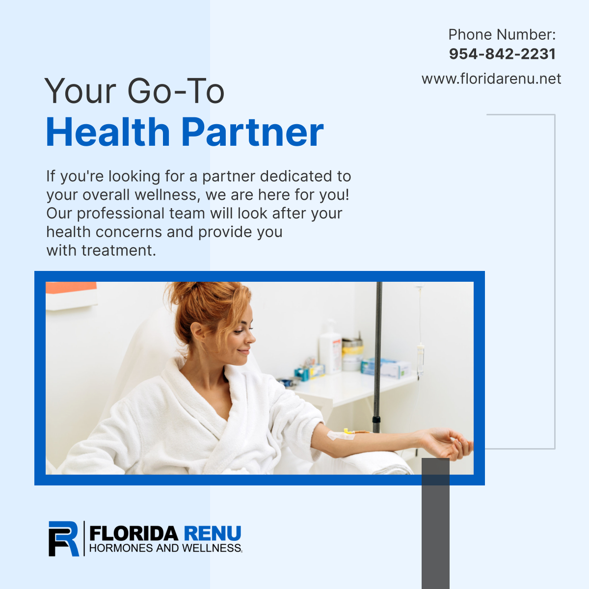 At FLORIDA RENU HORMONES AND WELLNESS, we believe that your health and wellness matter. Through hormone replacement therapy, IV hydration, and vitamin infusion, we can help you feel much younger than before!

#FamilyClinic #HollywoodFL #HealthPartner