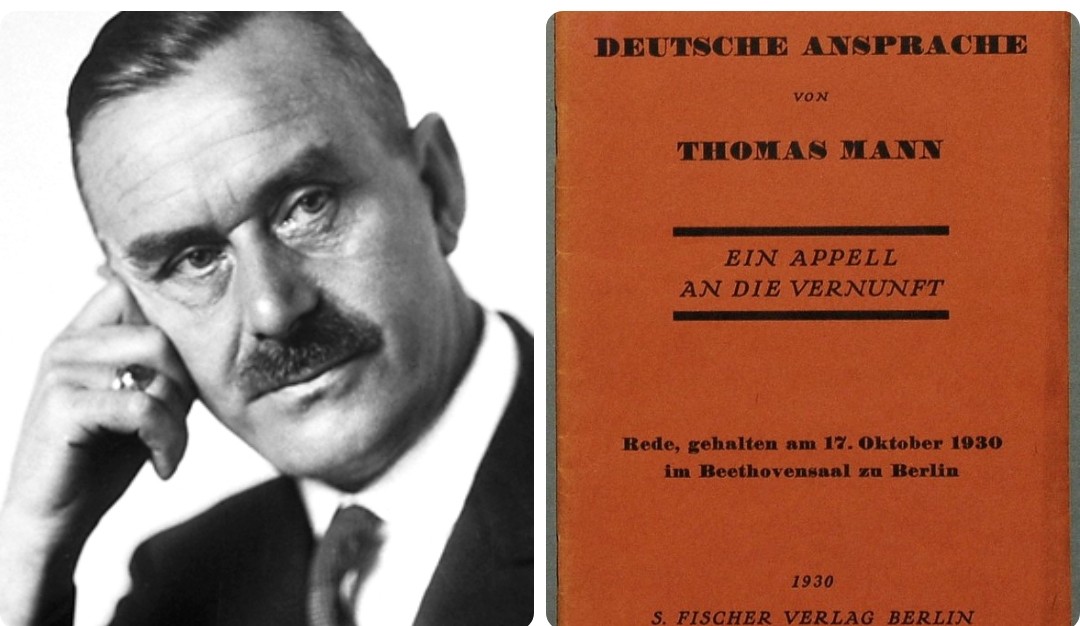 Am 17. Oktober 1930 hielt Thomas Mann in der Berliner Alten Philharmonie (ehemalige Rollschuhbahn in der Bernburger Str. in Kreuzberg) angesichts des Erstarkens der NSDAP (18.3 % bei der Reichstagswahl im September 1930) 'Die deutsche Ansprache. Ein Appell an die Vernunft':