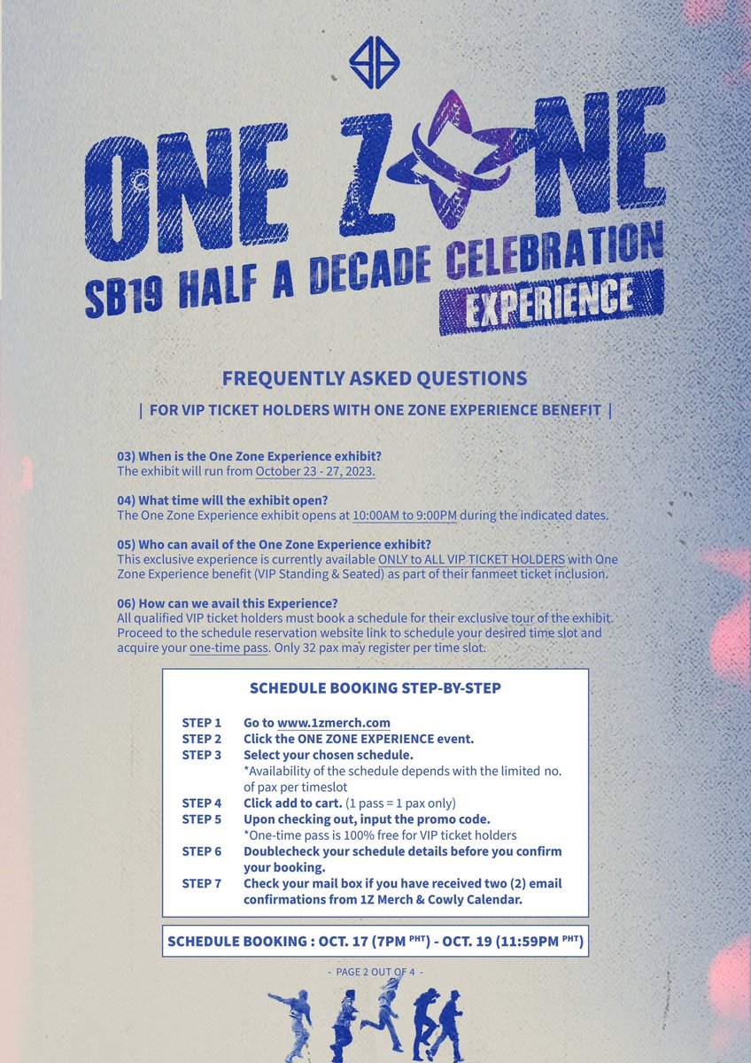 SB19Official's tweet photo. 🔹ONE ZONE [SB19 HALF A DECADE CELEBRATION] EXPERIENCE

📢 VIP ticket holders can book their ONE ZONE Experience slots from October 17 (7PM) to October 19 (11:59PM) via https://t.co/oRUWQiizKR

#SB19 #ONEZONE #SB19ONEZONE https://t.co/84kIaERAHO