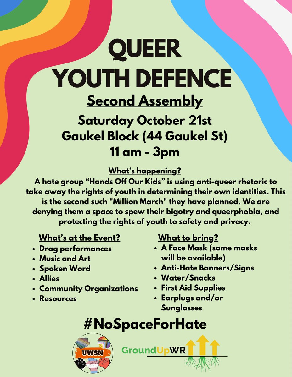 Join the Second Queer Youth Defence! Reach out to us in our DMs or through groundupwr@gmail.com if you're interested in performing something that shows the experience of being queer! #NoSpaceForHate #QueerYouthDefence