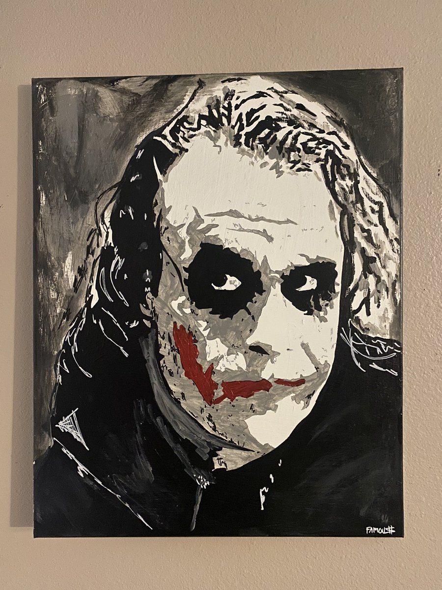 Heath Ledger Joker 24x30 inch painting by #JohnFamousArt #HeathLedger #RIPHeathLedger #TheJoker #Joker #HaHaHa #Villian #BadGuy #Batman #DarkKnight #StreetArt #psychopath #Lunatic #ArthurFleck #WhySoSerious #ToddPhillips #CesarsRomero #JackNicholson #JaredLeto #JoaquinPhoenix