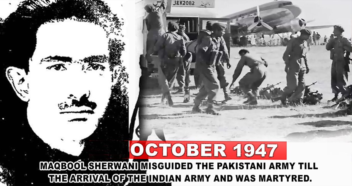 FayazAhmadNaza1's tweet photo. Maqbool Sherwani, Lion of #Baramulla, sacrificed himself to save the lives of Kashmiris and to resist invasion on Indian soil. The valour of Maqbool Sherwani is still heard in chivalric tales, fables, parables, and folklore of the Kashmir valley. #ShauryaDiwas #Kashmir https://t.co/EYsFPpOu9s