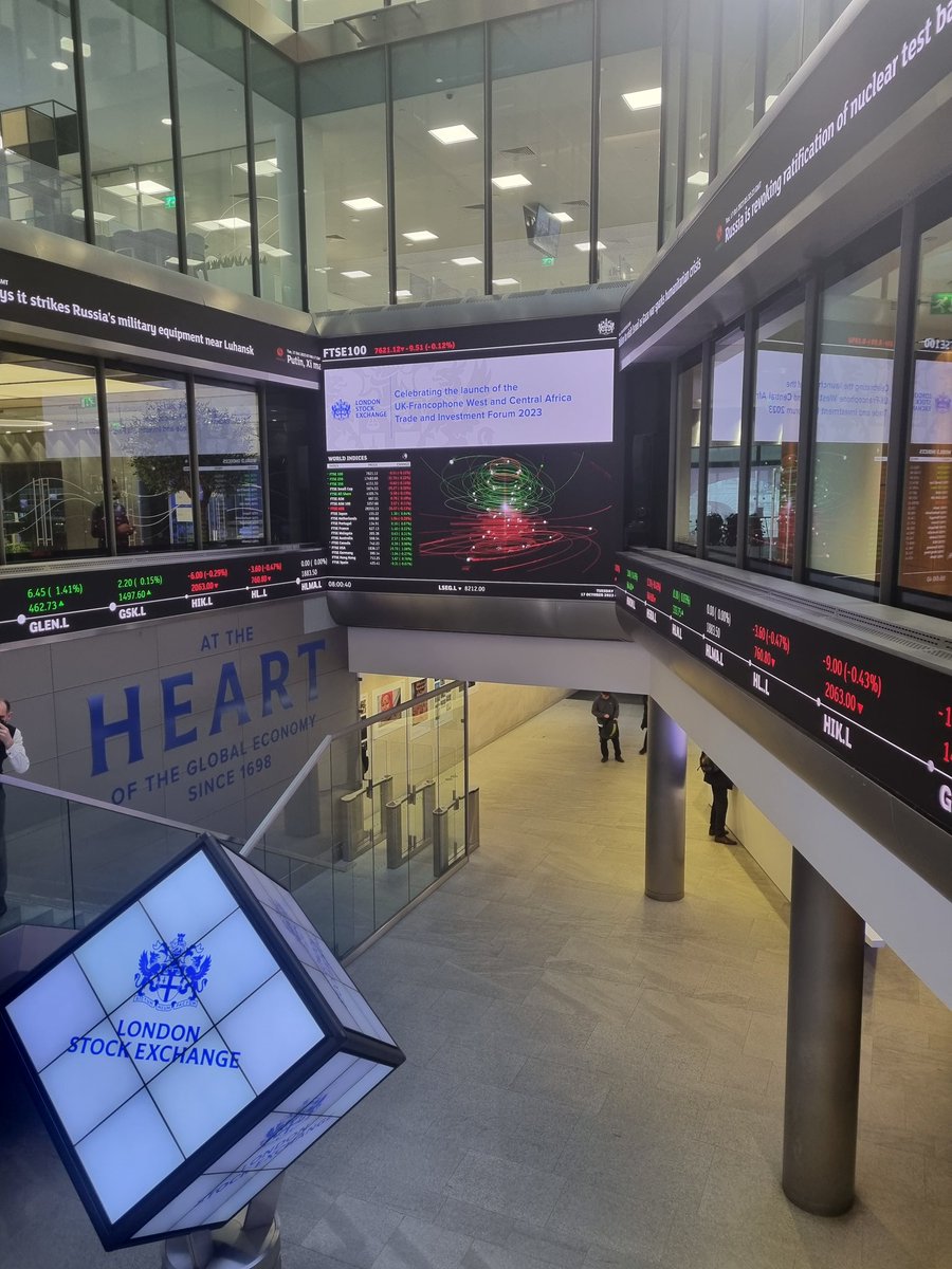 Londres 8h00:  OUVERTURE de la bourse de Londres ce matin à l'occasion du lancement  du forum francophone de l'Afrique de l'ouest et Centrale organisé par le "Development Market Associates". La délégation à ce Forum sur le commerce et l'investissement est conduite par le VPM en