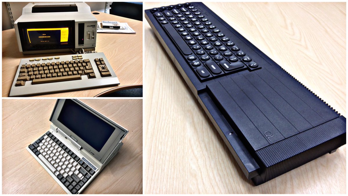 SWRetroComp's tweet photo. For today’s #RetroTrio we have the #Philips #VideoWriter 4260, #Toshiba #T1200 and #Sinclair #QL. Which do you keep, gift and delete from history? #RetroComputing #ComputerHistory #RetroGaming #VideoGames https://t.co/4ueu8Q3PqC