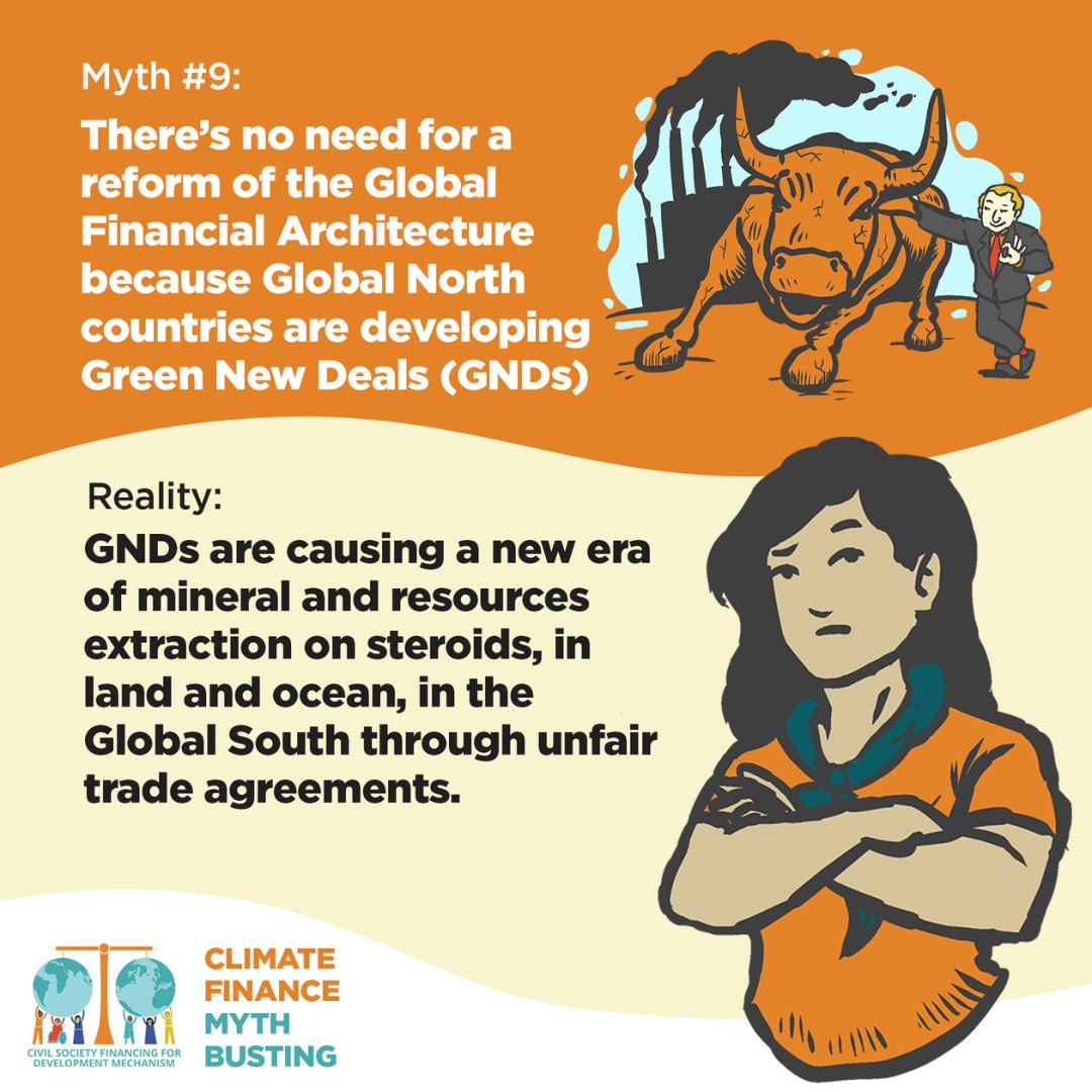 cs_ffd's tweet photo. 🌏 #ClimateFinanceMyth 9: "Green New Deals are the solution." ✔️Reality: They perpetuate unfair extraction. We need trade justice and degrowth for a sustainable future. 🌍 #TradeJustice #TheFutureIsNow #Degrowth #ClimateJustice
📍Learn more at https://t.co/2a4QtRQwTp https://t.co/8qtlHQmD6q