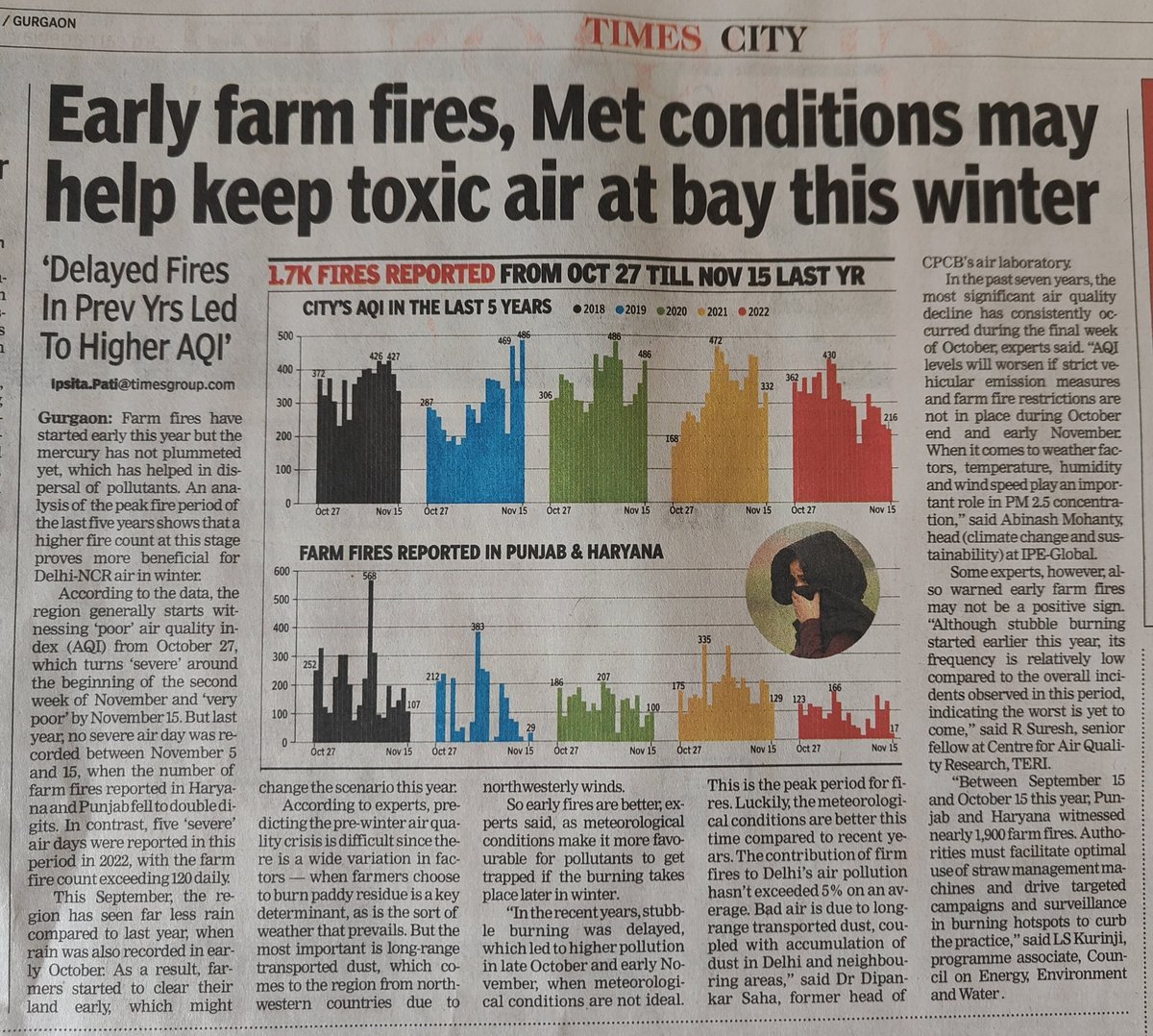 Early farm fires, better Met conditions may help keep toxic air at bay this winter @teriin @CEEWIndia @Abinash0294 @AdityaDubey2003 @CareForAirIndia @NCAPtracker @CAQM_Official @ClimateTrendsIN Read the full story here 👇 toi.in/YH8CeY