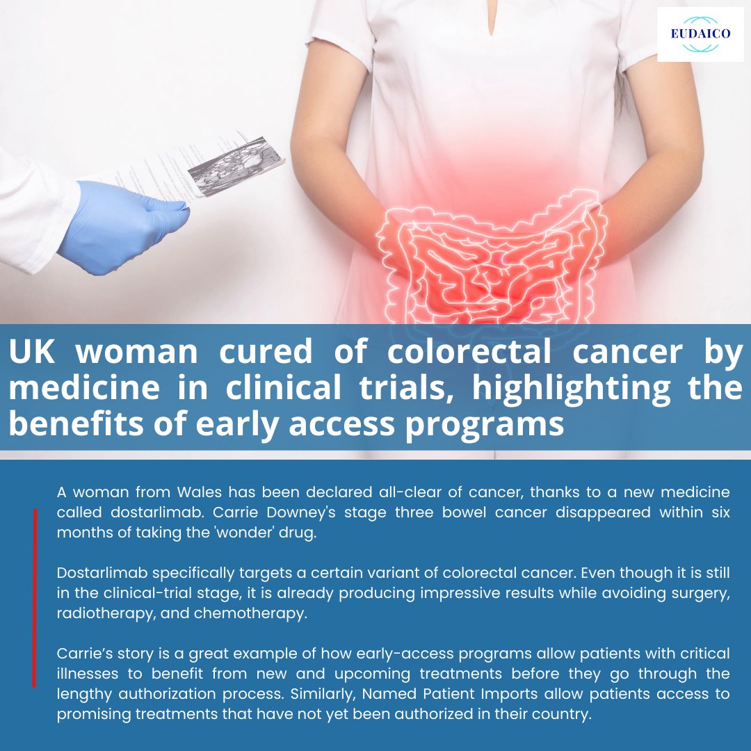 A woman from Wales has been declared all-clear of colorectal cancer, thanks to a new medicine called dostarlimab, currently in clinical trials. Here is why early access to medicines undergoing trials can help save lives.

#specialaccess #expandedaccess #healthforall #cancer