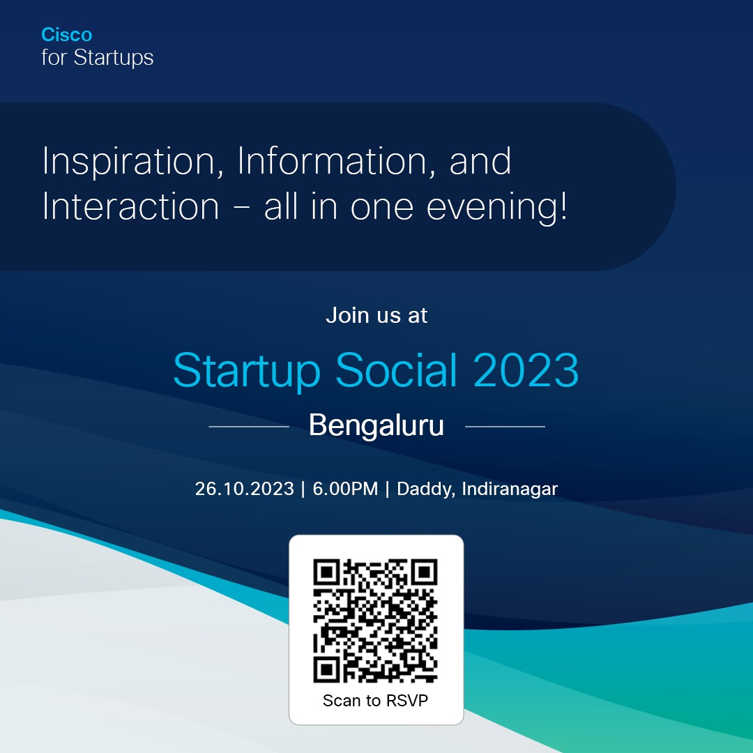 CiscoStartups's tweet image. Join us on Oct 26, 2023, at Daddy, Indiranagar, Bengaluru for &apos;Startup Social&apos; by Cisco for Startups! Explore endless opportunities, Cisco STEP&apos;s mentorship, and connect with visionaries. Register via QR. #StartupSocial #CiscoForStartups