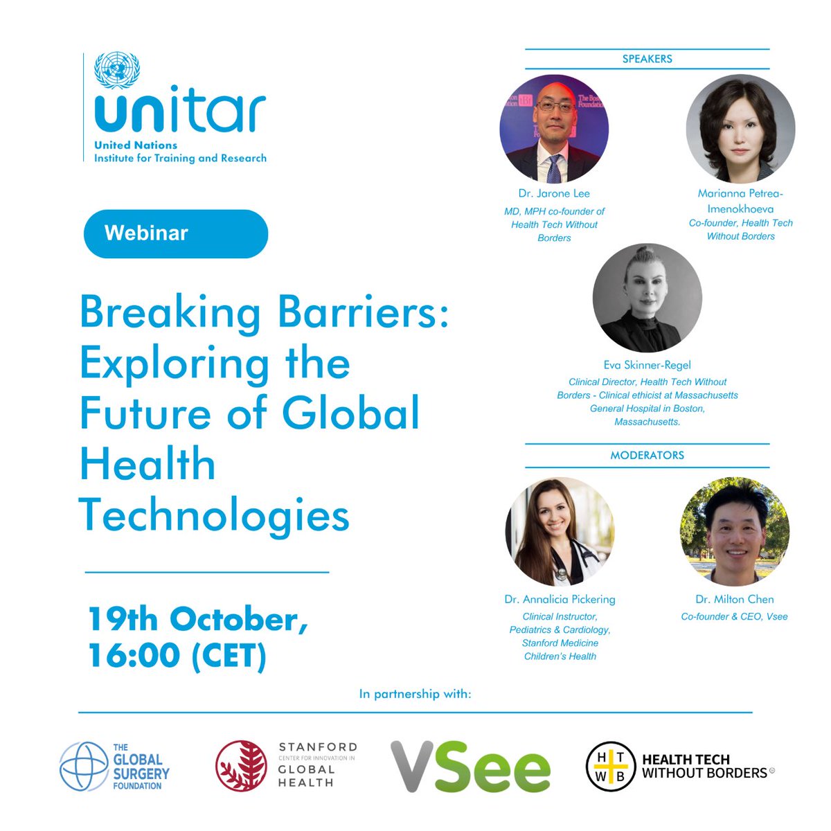 🌐 2 days to our new webinar series on a collaboration with @GSF, @stanfordcigh, @VSee, and @HealthTechWB. Join us to explore the future of global health technologies and their impact on universal healthcare access.  More here: unitar.org/sustainable-de…  #BreakingBarriers