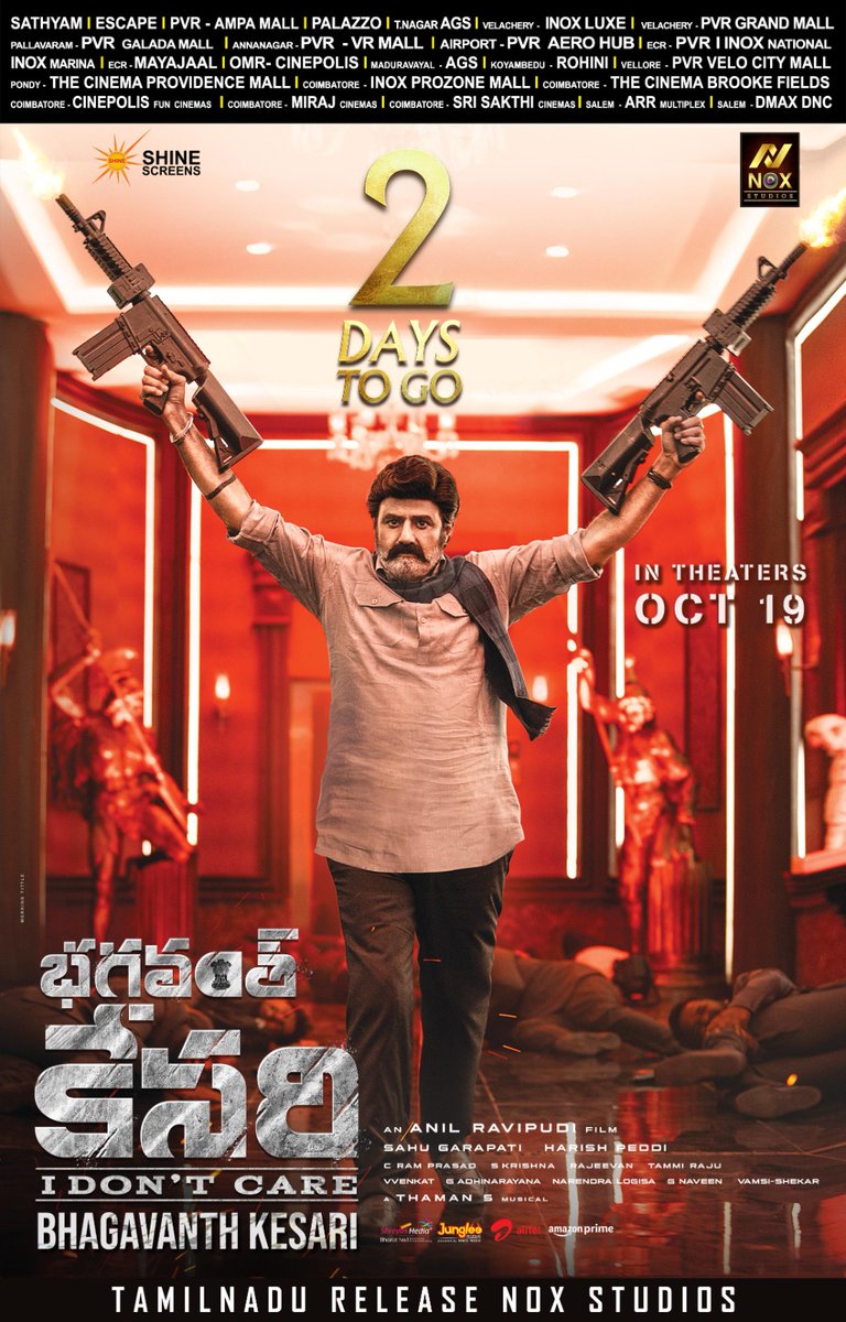 TrackMusics's tweet photo. 2 days to witness in Cinemas🔥
#NoxStudios Tamilnadu Theatre Release #NandamuriBalakrishna in & as #BhagavanthKesari 🔥 https://t.co/W5p0NNhvU7