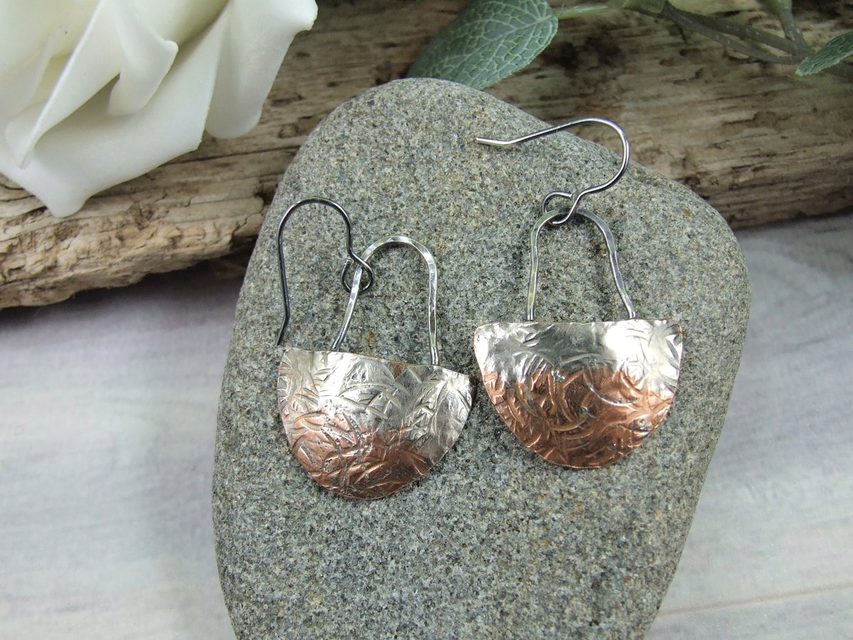 Earrings, Sterling Silver and Copper Rustic Tex... - Folksy folksy.com/items/8224748-… #rustic #copperearrings #newonfolksy