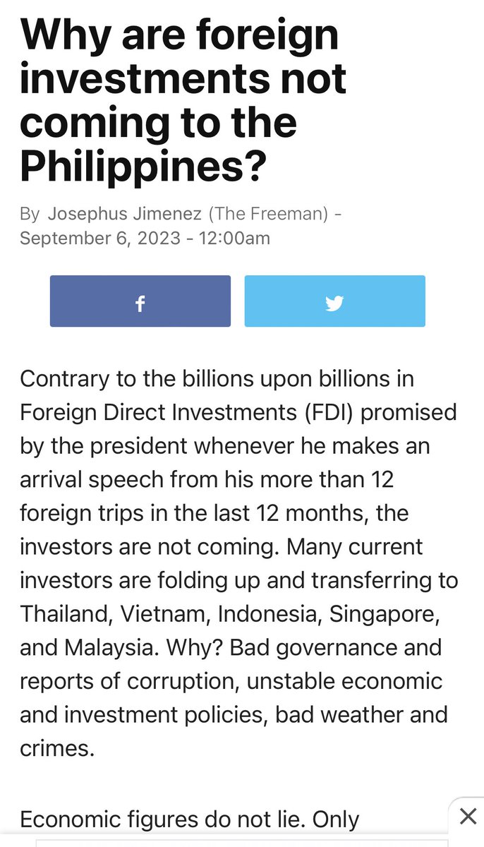mrsunlawyer's tweet photo. All we have are pledges, as data shows that ACTUAL FDIs have dropped. 

Basically, lista sa tubig lang. Walang pumapasok na pera. Walang saysay yung panay biyahe ni BBM. 

https://t.co/HpSo1ufybH https://t.co/IfcAfJROq3