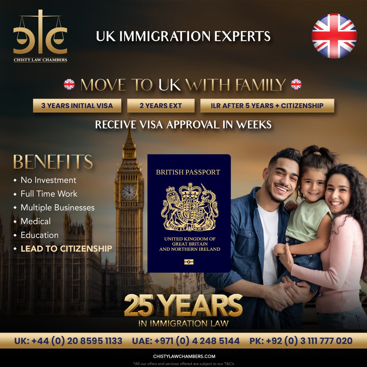Move to UK with Family

3 Years Initial Visa
2 Years Ext
ILR After 5 Years + Citizenship

Receive Visa Approval in Weeks

No Investment
Full-Time Work
Multiple Businesses
Medical
Education 
Lead to Citizenship

#UKwithFamily #uklifestyle #fulltimework #ukcitizenship #ILR