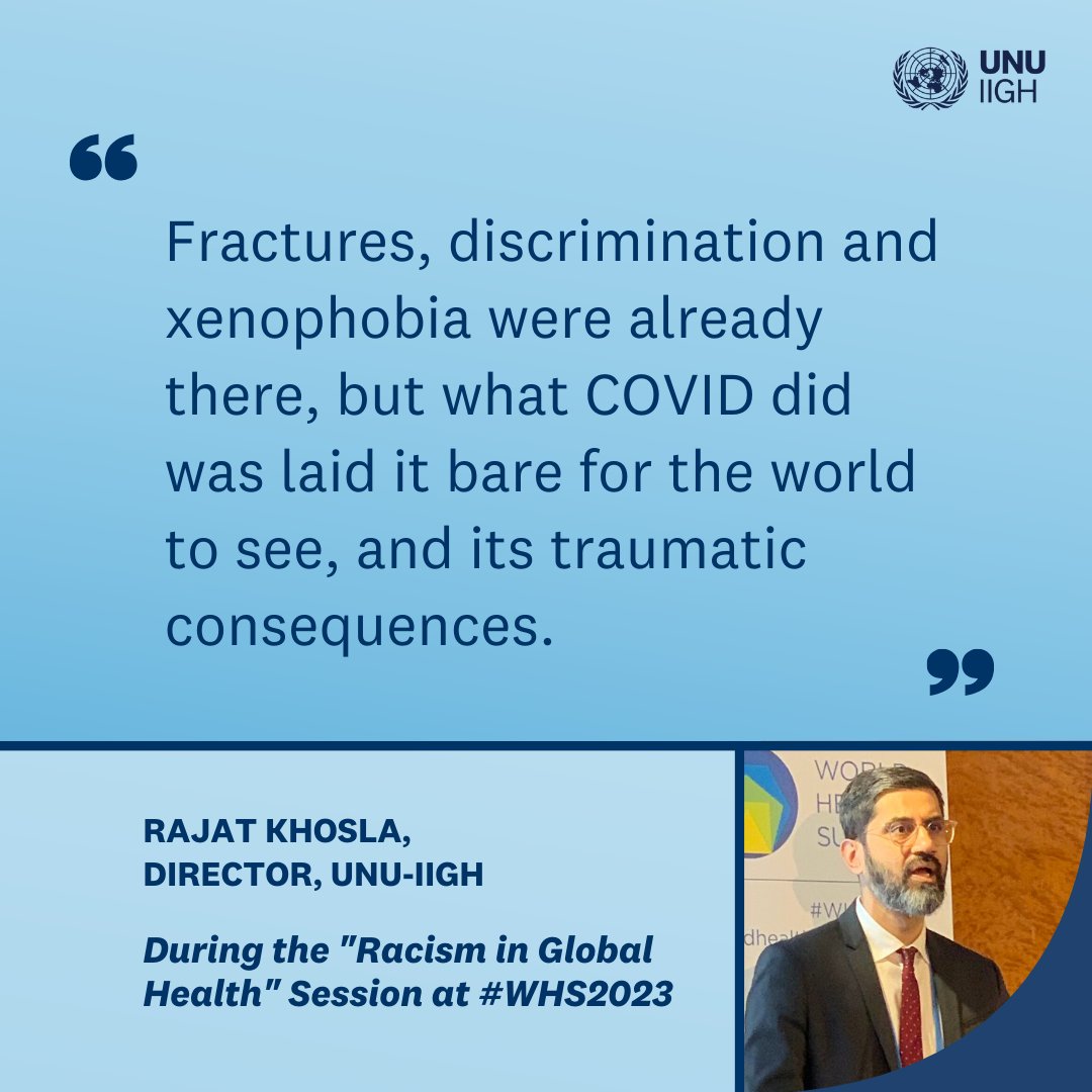Be captivated by the impactful voices from the 'Racism in Global Health' session at #WHS2023. The words of our speakers resound, calling for #HealthEquity and shedding light on the fight against racial discrimination in healthcare. Watch the recording🎥👉go.unu.edu/dqmL8