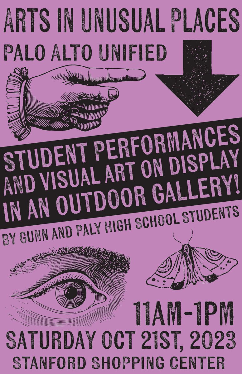 PAUSD_VAPA's tweet photo. Arts in Unusual Places at Stanford Shopping Mall is here! Don't miss it...this Saturday Oct 21st from 11-1! Visual Art on display from both Paly and Gunn! Performances by our High School Bands, Jazz band, Orchestras, Choir and Theatre! @PaloAltoUnified @gmolopez78 @AnneBrown33 https://t.co/FyeUCfxmKV