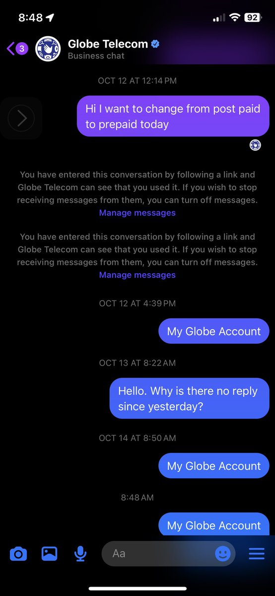 Charley_HDP's tweet photo. @talk2GLOBE1 hi I would like to make changes to my account but I got no response from messenger since last week. https://t.co/kMBupCvh1J