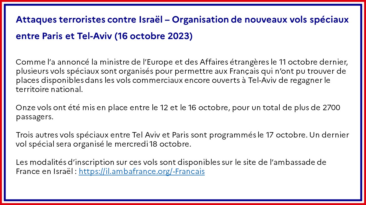 Organisation d'un vol spécial entre la France et Israël