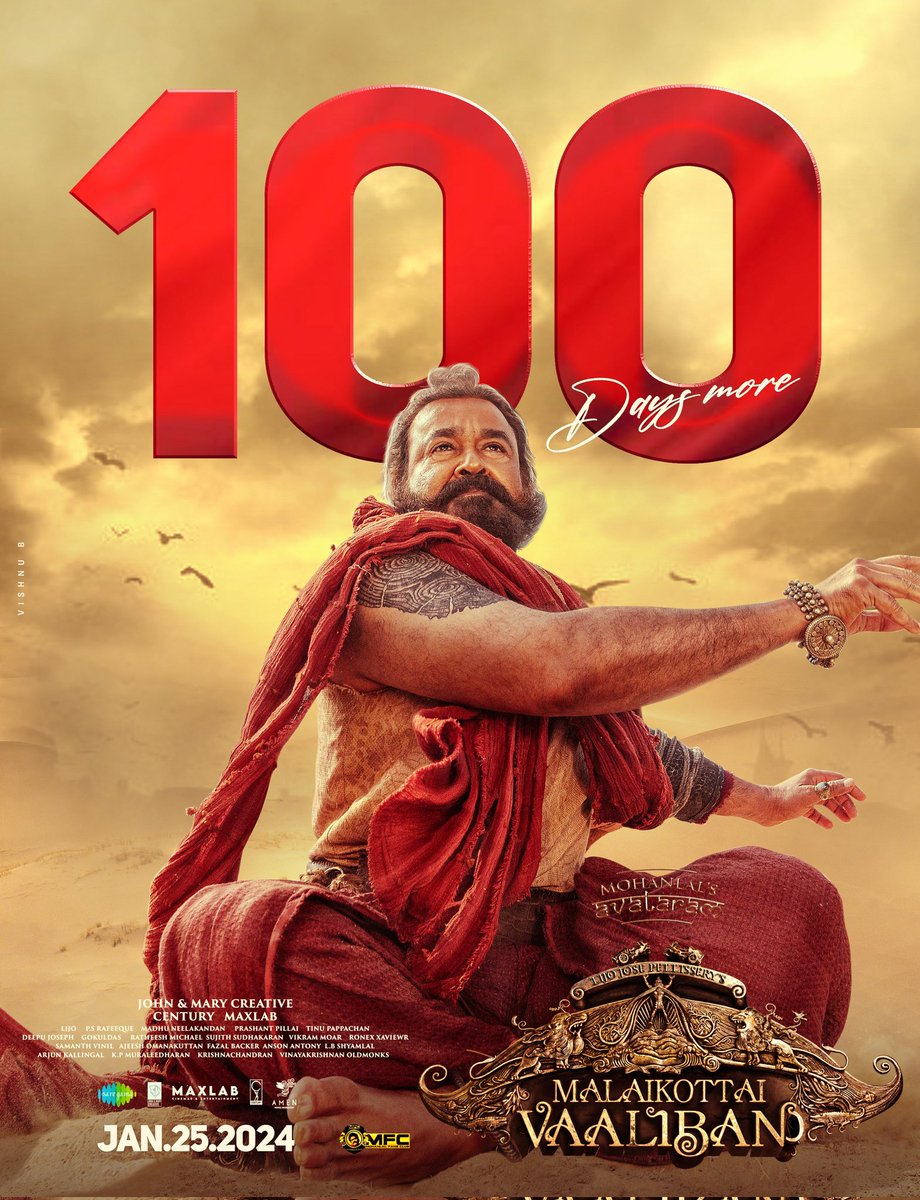 Lalcaresksa's tweet photo. 100 Days More for the arrival of Vaaliban 💥

#MalaikottaiVaaliban #Mohanlal @Mohanlal  #LJP https://t.co/ExXoIvSXbI
