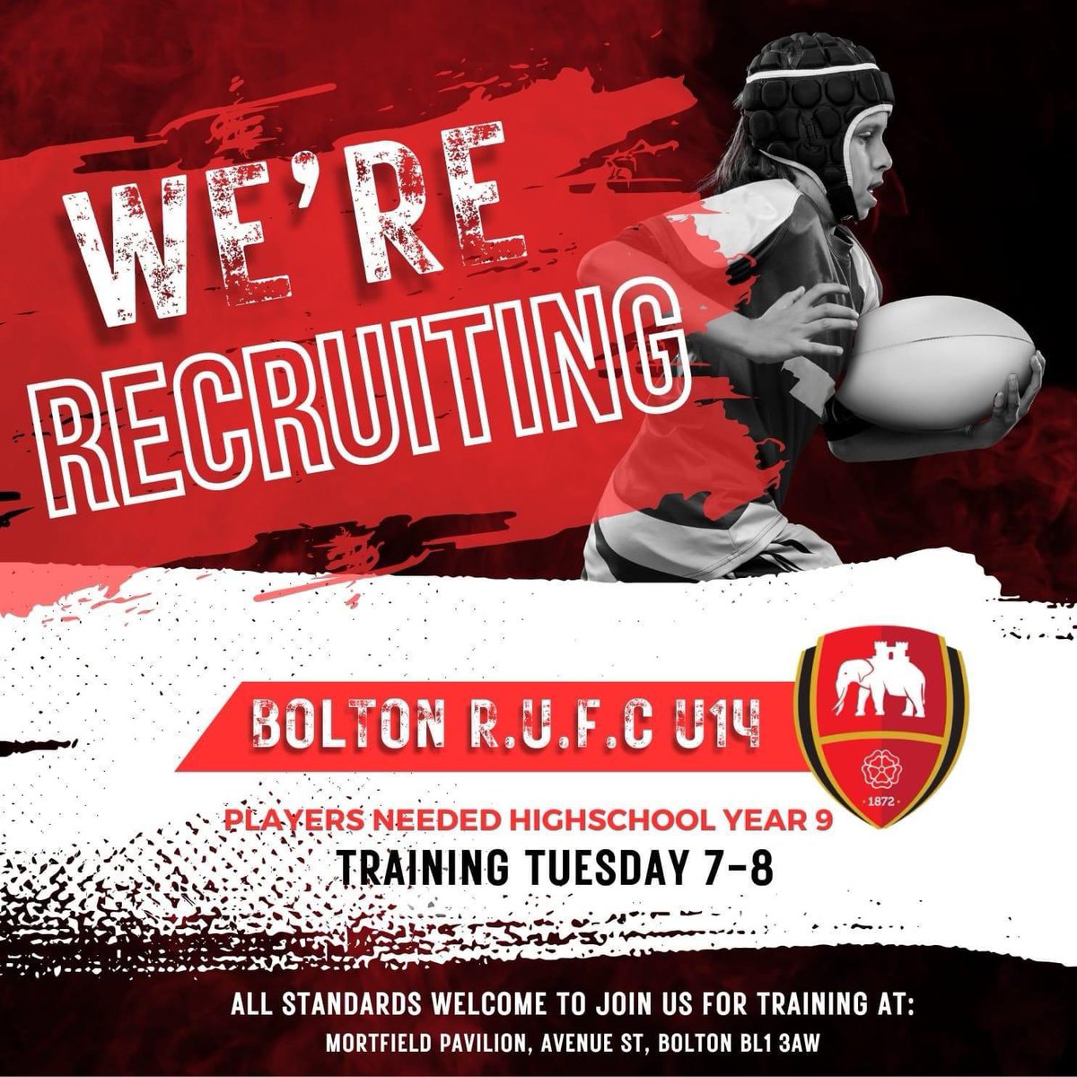 Our local rugby union club <a href="/BoltonRUFC/">Bolton Rugby Club</a> are recruiting Year 9 students to join their Under 14s team as new players. 

Why not #TakePart and get involved in a new and exciting sport?? 🏉
