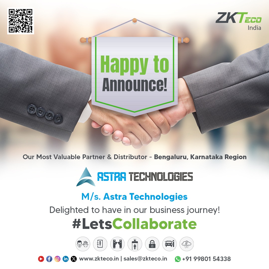 zk_india's tweet image. In the Silicon Valley of India, our most #valuablepartner shines just as bright! Their contributions have been instrumental in our #success story. Cheers to many more milestones together!

About Us @ zkteco.in

#LetsCollaborate #ZKTeco #AstraTechnologies #Karnataka