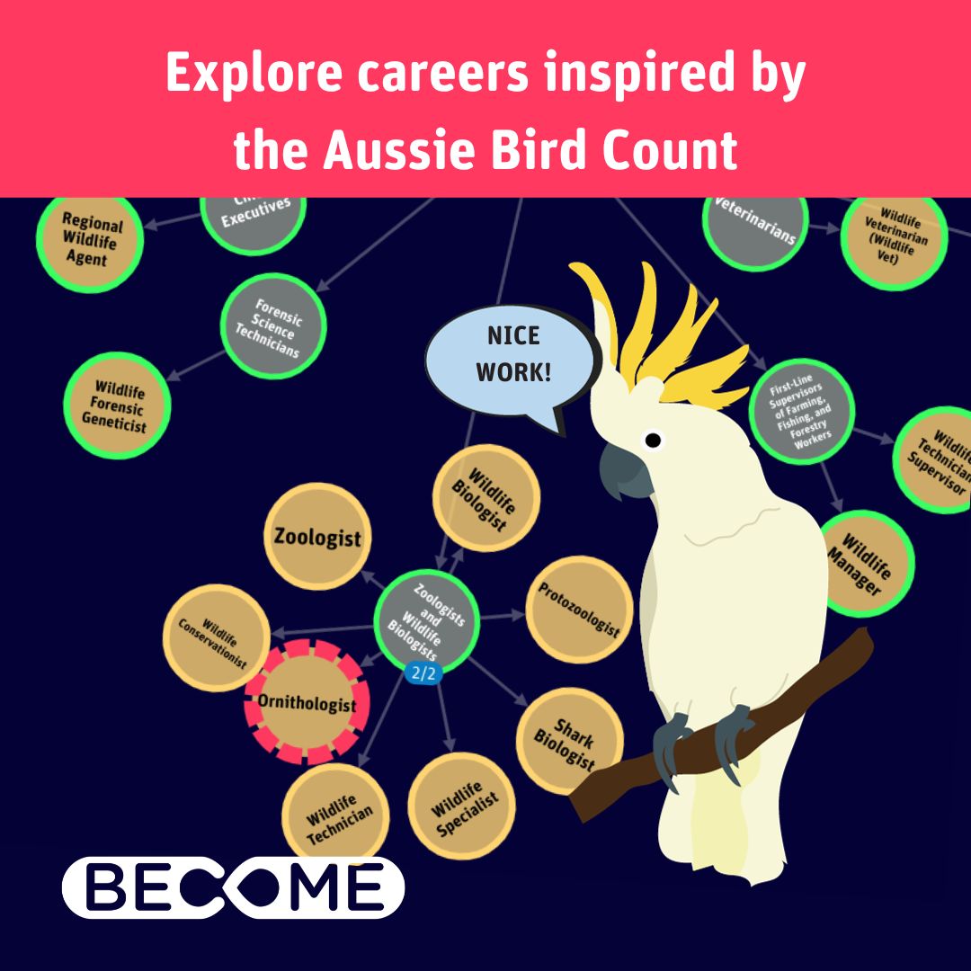 If your school is participating in the 10th anniversary Aussie Bird Count (hubs.ly/Q024TD1G0) then it's a great week to explore avian careers. From ornithology to genetics, vet tech, land management, wildlife photography and more - the future is taking flight!