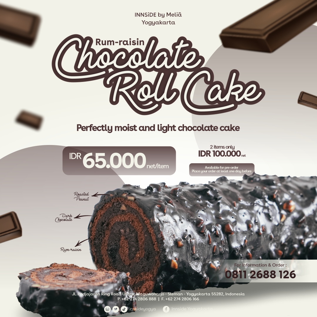 InnsideYogya's tweet image. Roll into indulgence with our Chocolate Roll Cake offer! Made from dark chocolate roll cake, rum raisin, and roasted peanuts, it's the sweetest swirl of happiness you'll taste all day.

Contact us at  0811 2688 126 to make an order

#rollcake #chocolatecake #rollchocolate