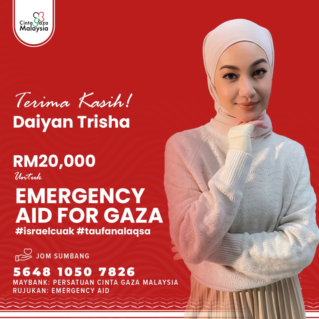 Terima kasih kepada para pempengaruh, usahawan dan NGO yang sudi memberi sumbangan kepada Cinta Gaza Malaysia demi membangunkan semula tanah air Palestin yang tercinta! 🕊️❤️

Semoga niat murni kalian dapat memberi inspirasi kepada semua rakyat Malaysia 😇

Terima kasih our hero!