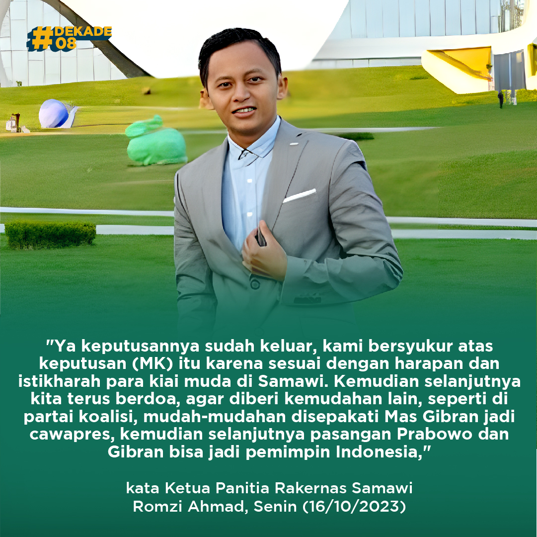 dekade_08's tweet photo. Ketua Panitia Rakernas Solidaritas Ulama Muda Jokowi (SAMAWI), Gus @romziahmad7 mengatakan bahwa pihaknya bersyukur atas putusan MK. Sebab menurutnya, putusan tersebut berkesesuaian dengan harapan dan istikharah para kiai muda di Samawi.
#prabowo #prabowosubianto #samawi #jokowi #jokowidodo #romziahmad #indonesiamaju #koalisiindonesiamaju #dekade08 #mendingprabowo #terusmajubersamaprabowo