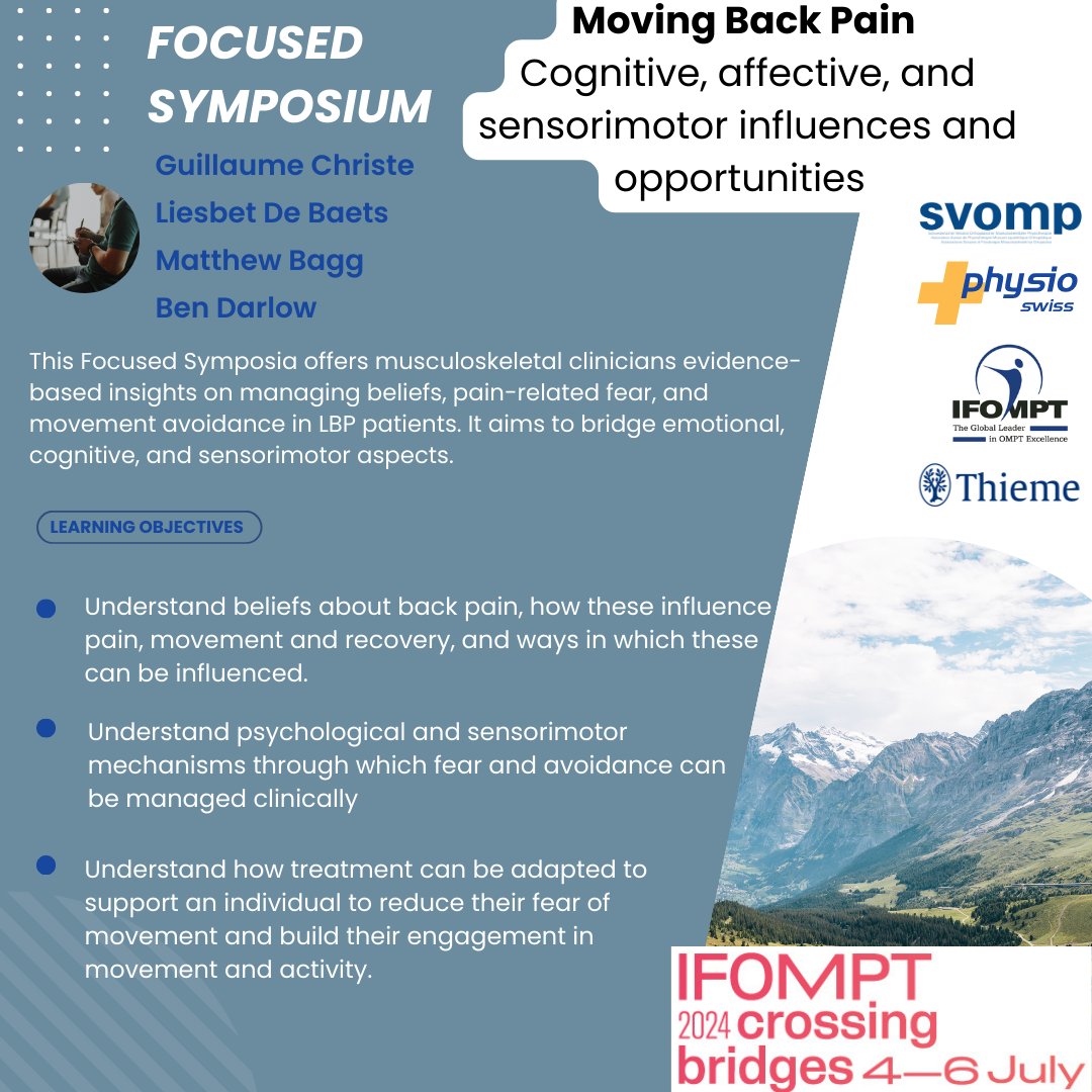 svomp_board's tweet photo. A new week😃, a new Focused Symposium. Make sure you'll be there‼️🇨🇭#IFOMPTBasel2024 #IFOMPT2024 #FocusedSymposia #EarlyBird https://t.co/zX7t5S3fmT https://t.co/KPdmRJSnuM