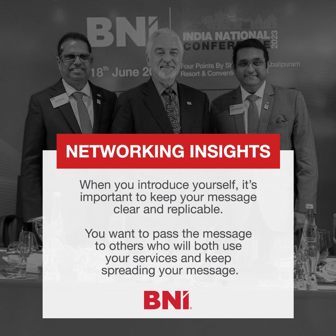 BNIindia's tweet photo. Crafting a clear and impactful introduction is key. 

Make your message replicable, ensuring it resonates with your audience and beyond. Let's create a ripple effect of connection and growth!

#BNI #BNIIndia #BusinessReferrals #NetworkingGroups https://t.co/mPVF86njhT