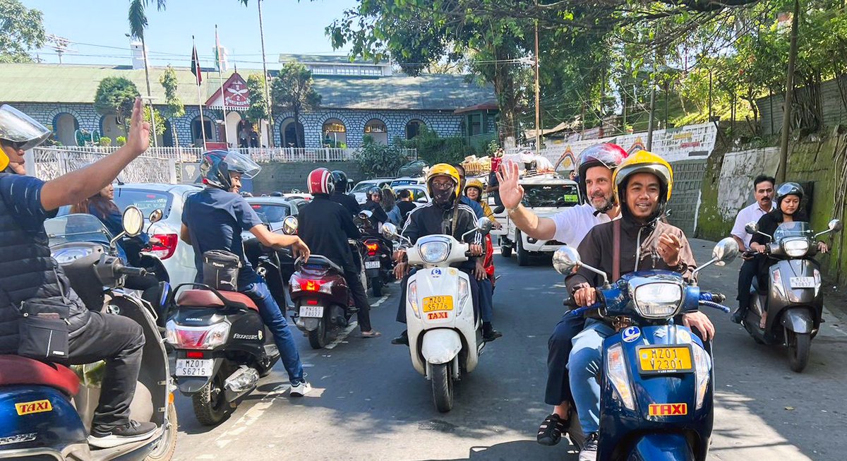 'On the streets of Aizawl in Mizoram today, got a glimpse of the state's much lauded traffic discipline. Much to learn from this culture of mutual respect!' - @RahulGandhi Jai Hind