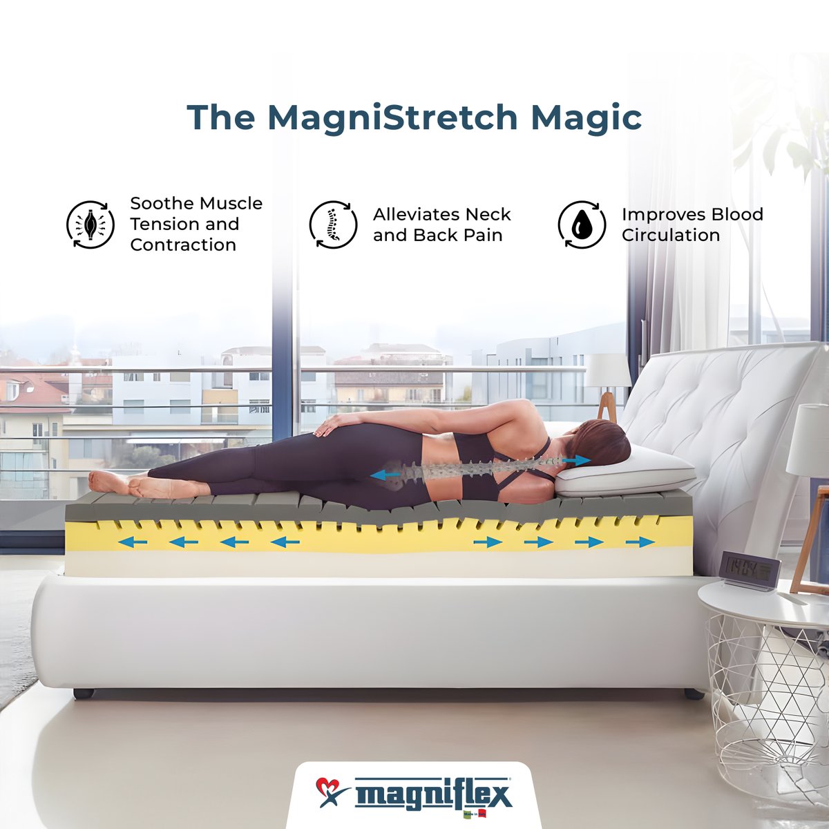 Discover the Magnistretch Magic. Visit a Magniflex store near you to experience the magic, or call us at +91 9986156975 to know more. Visit: magniflexindia.com #magniflex #certified #mattress