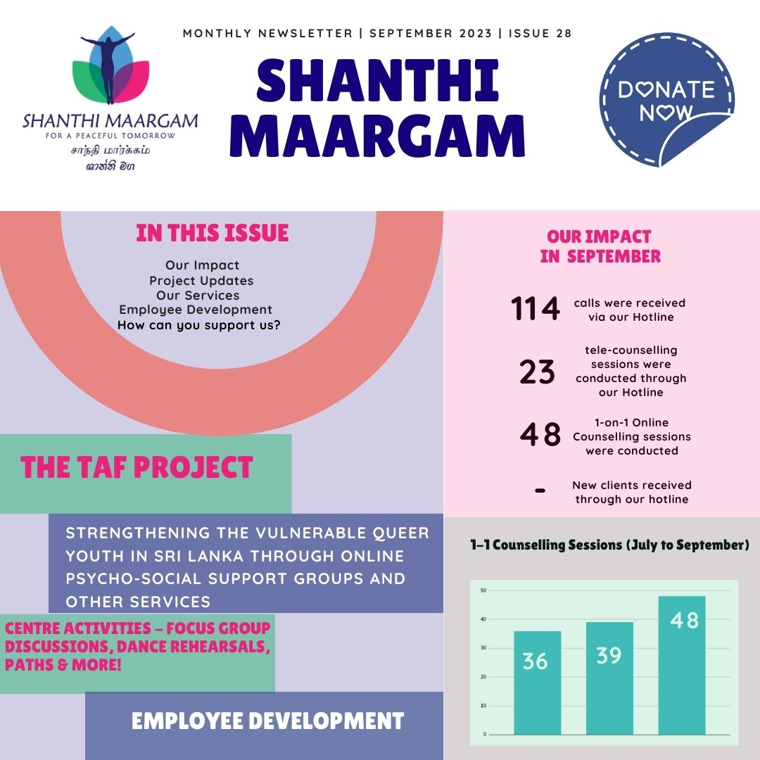 Here's a quick look at what we've been up to last month. Visit shorturl.at/hjmG0 to check out our full newsletter for September!

#newsletter #shanthimaargam #mentalhealth #lka