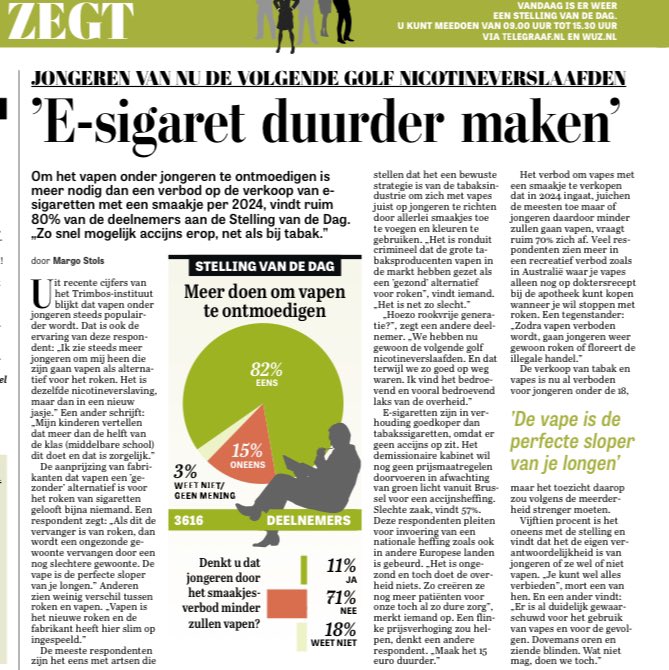 Wanda de Kanter (@wdekanter) on Twitter photo Maatschappelijk draagvlak voor accijns / belasting op #vapes om de <a href="/rookvrijegen/">Rookvrije Generatie</a> te redden van het FD tot en met de Telegraaf
Teken nu nicotinee.nl voor een nicotine vrije generatie
<a href="/2eKamertweets/">Tweede Kamer</a> Maatschappelijk draagvlak voor accijns / belasting op #vapes om de <a href="/rookvrijegen/">Rookvrije Generatie</a> te redden van het FD tot en met de Telegraaf
Teken nu nicotinee.nl voor een nicotine vrije generatie
<a href="/2eKamertweets/">Tweede Kamer</a>