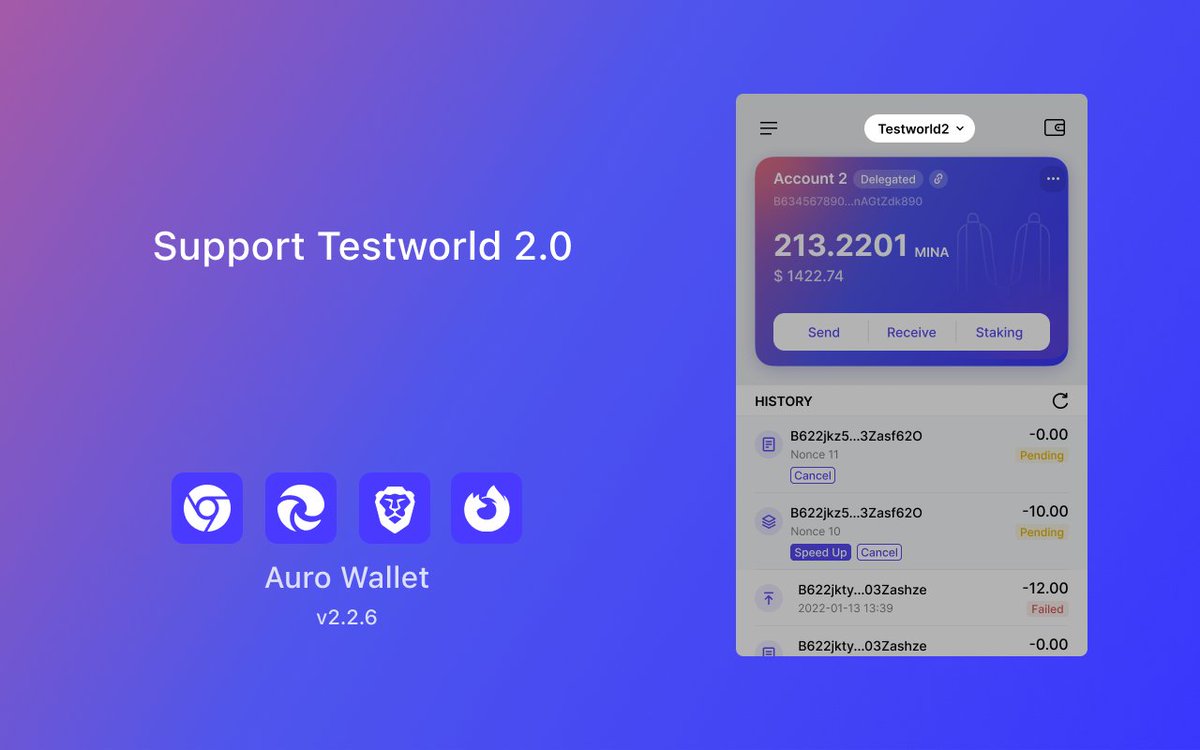 aurowallet_com's tweet photo. Auro Wallet will fully support #testworld2 . Hope everyone has a pleasant testing journey. https://t.co/biML4lo2P8