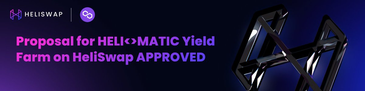 Dear HeliSwap community,

We are happy to announce that the community has voted to pass a proposal on our DAO❤️
 
This means we are working on launching a HELI <> MATIC pool and Yield Farm😇