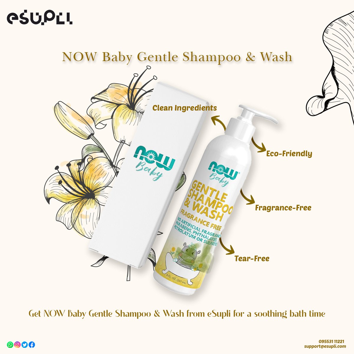 Pure care for your little one's delicate skin. Get NOW Baby Gentle Shampoo & Wash
Buy Now: esupli.com/products/now-b…
.
.
.
#esupli #NOWBaby #babyshampoo #GentleCare #fragrancefree #cleaningredients #parabenfree #PhthalateFree #petrolatumfree #sulfatefree #babyskincare #NaturalBaby