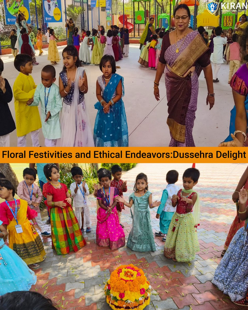 KIRAN_INTSCHOOL's tweet image. #Kiranites joyously embraced #Dussehra with vibrant festivities, featuring lively 'Bathukamma' dances and energetic Dandiya performances. Preschoolers pledged to abandon five bad habits, making it an unforgettable celebration for our young ones. #kiraninternationalschool