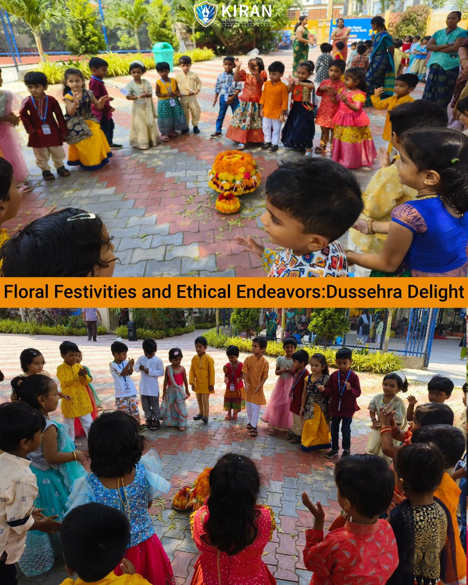 KIRAN_INTSCHOOL's tweet image. #Kiranites joyously embraced #Dussehra with vibrant festivities, featuring lively 'Bathukamma' dances and energetic Dandiya performances. Preschoolers pledged to abandon five bad habits, making it an unforgettable celebration for our young ones. #kiraninternationalschool