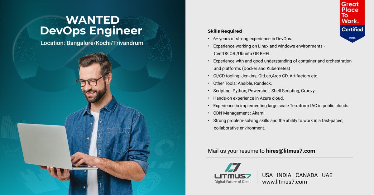 We're looking for a seasoned professional with 6+ years of experience in DevOps. 

Send your resume to hires@litmus7.com and be part of our exciting journey!

#DevOpsJobs #TechCareers #Hiring #JointheTRIBE