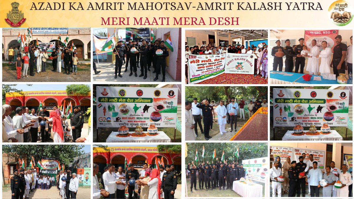NSG organised Nationwide #MeriMaatiMeraDesh Campaign across units to honour the 'Veers' who sacrificed their lives for the Nation. Soil collected from every corner of the country to be ceremoniously placed in Amrit Vatika at Kartavya Path, to commemorate #AzadiKaAmritMahotsav