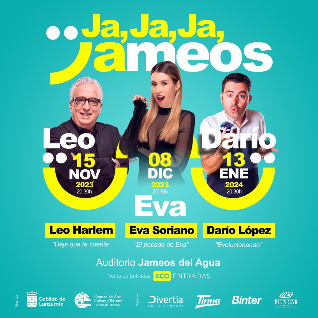 ¡Amigos de Lanzarote! El 15 de Noviembre nos vemos en el Festival “Ja, ja, ja, Jameos” como no en el fantástico Auditorio Jameos del Agua. Desde hoy mismo podéis comprar vuestra entrada en ecoentradas.com/elegirzona/2158 @ambrosiastirma @Tirma_Oficial @BinterCanarias @cactlanzarote