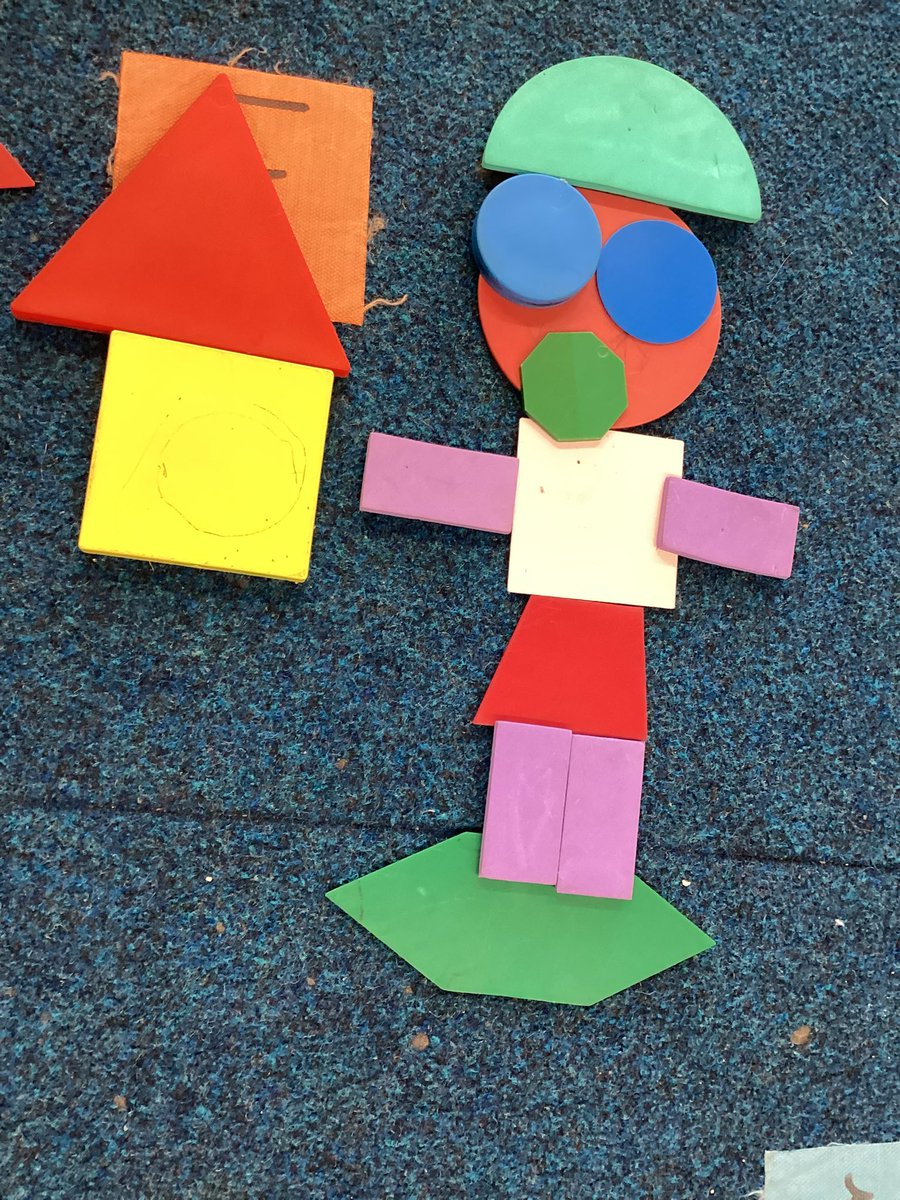 BPSEYFS's tweet image. In Wales class we have been exploring making pictures with our 2D shapes. We made dinosaurs and even made a person on a skateboard. #billingshurstmaths