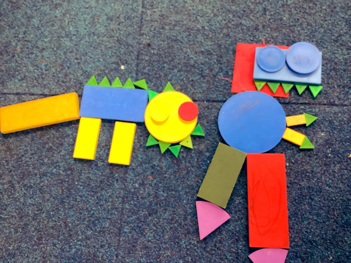BPSEYFS's tweet image. In Wales class we have been exploring making pictures with our 2D shapes. We made dinosaurs and even made a person on a skateboard. #billingshurstmaths