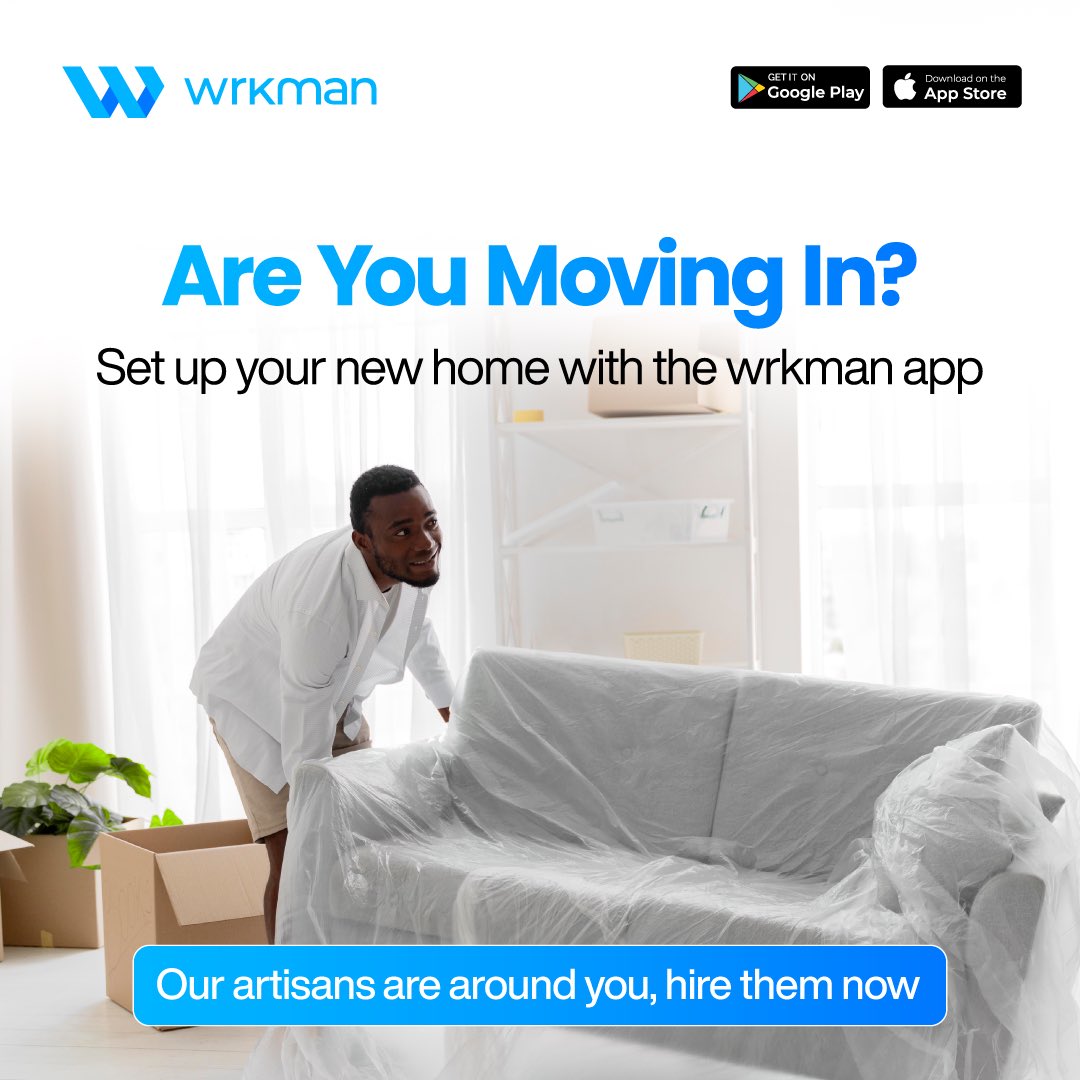 wrkmanHQ's tweet photo. On the wrkman app, we have movers, electricians, painters, plumbers, carpenters, and many more just for you.  

Our artisans are around you and you can connect with them in minutes using the app

Download here -> https://t.co/krtZSvPO9y