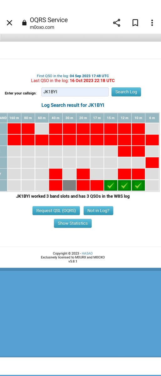 W8S
SSBで3バンド出来ました。
QSL M0OXO OQRS 8€　1,317JPY
